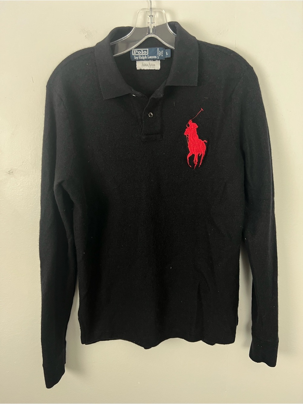 Polo Ralph Lauren 100% Cashmere Black Long Sleeve Polo Big Pony